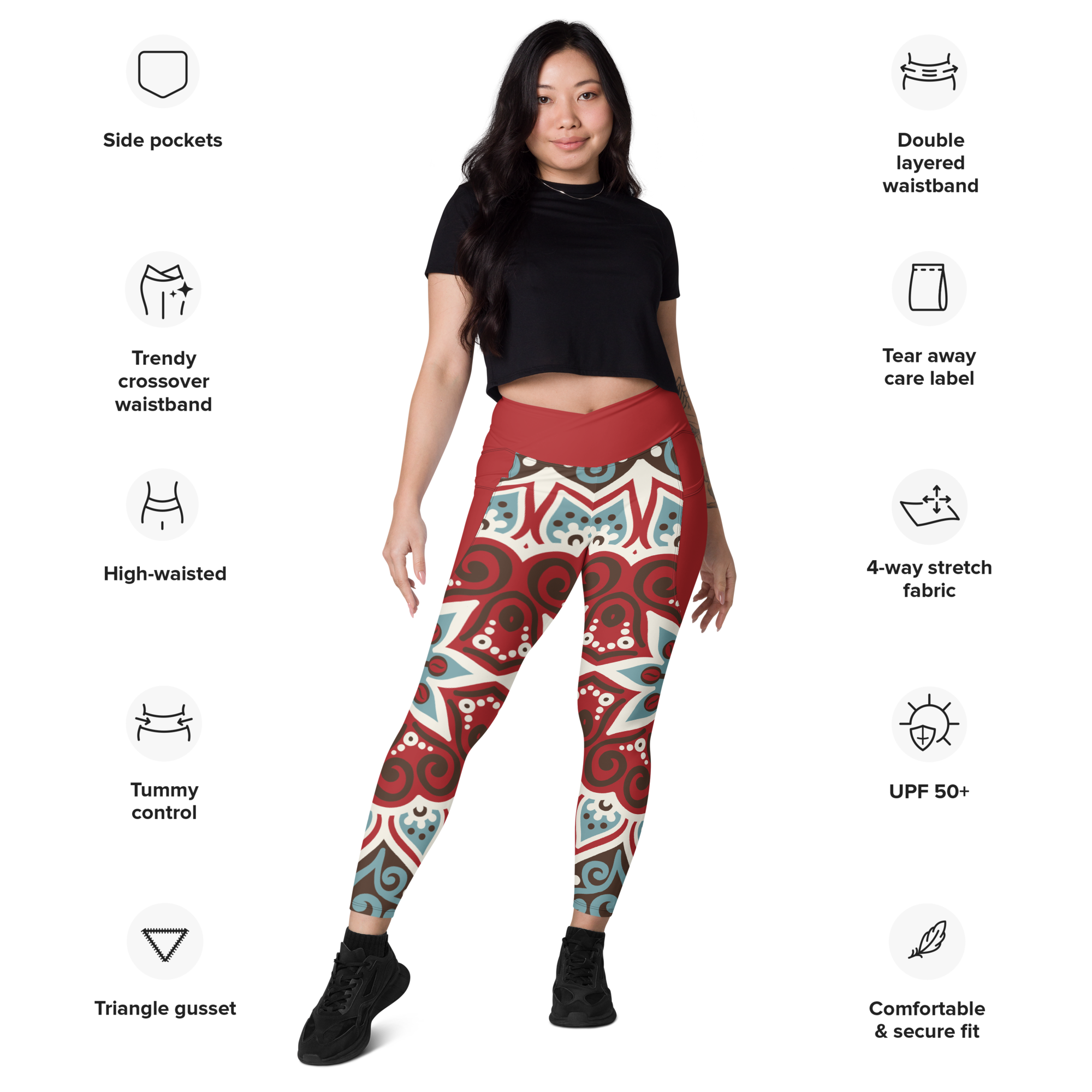Gypsy Pattern Crossover leggings with pockets Carmen s Coffee