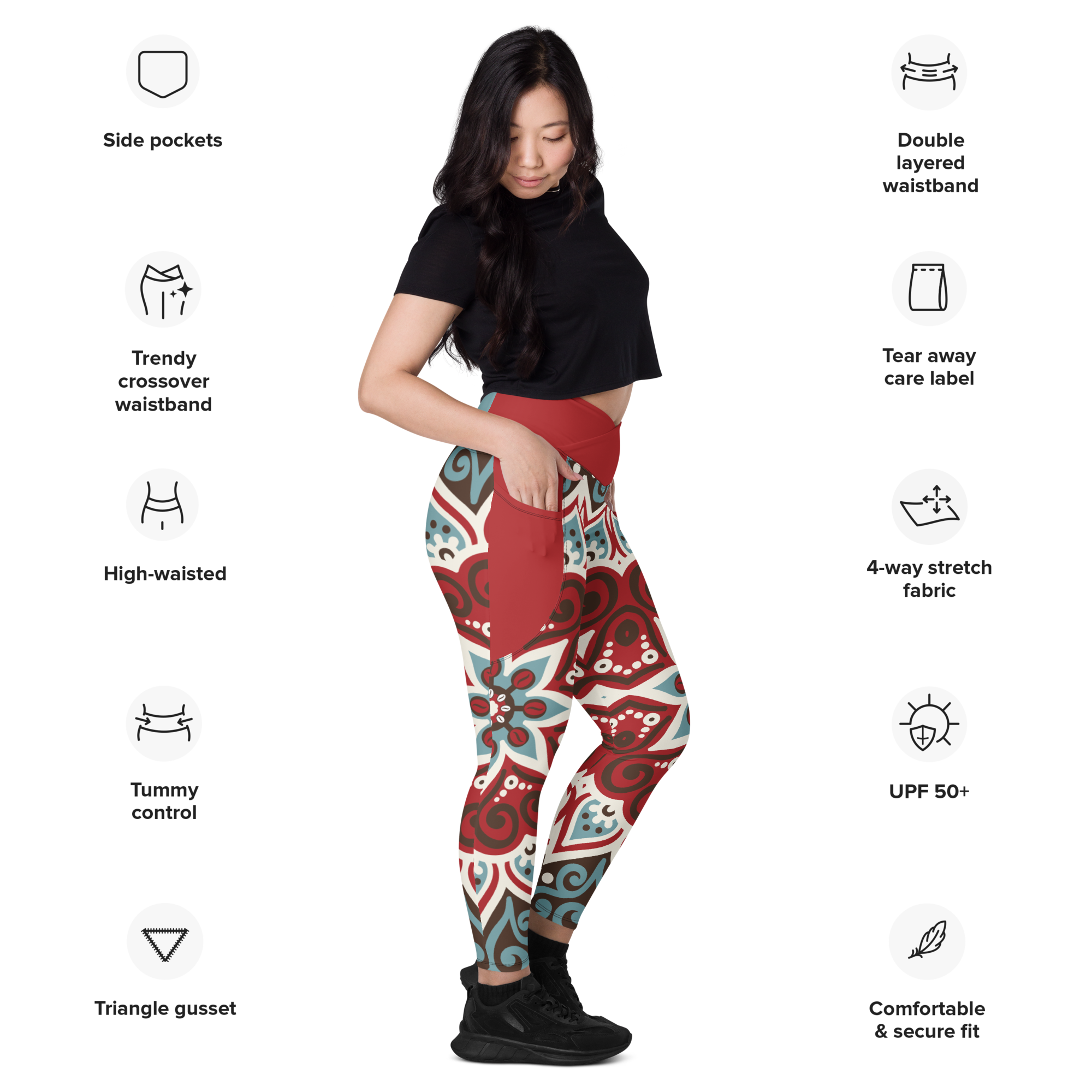 Gypsy Pattern Crossover leggings with pockets
