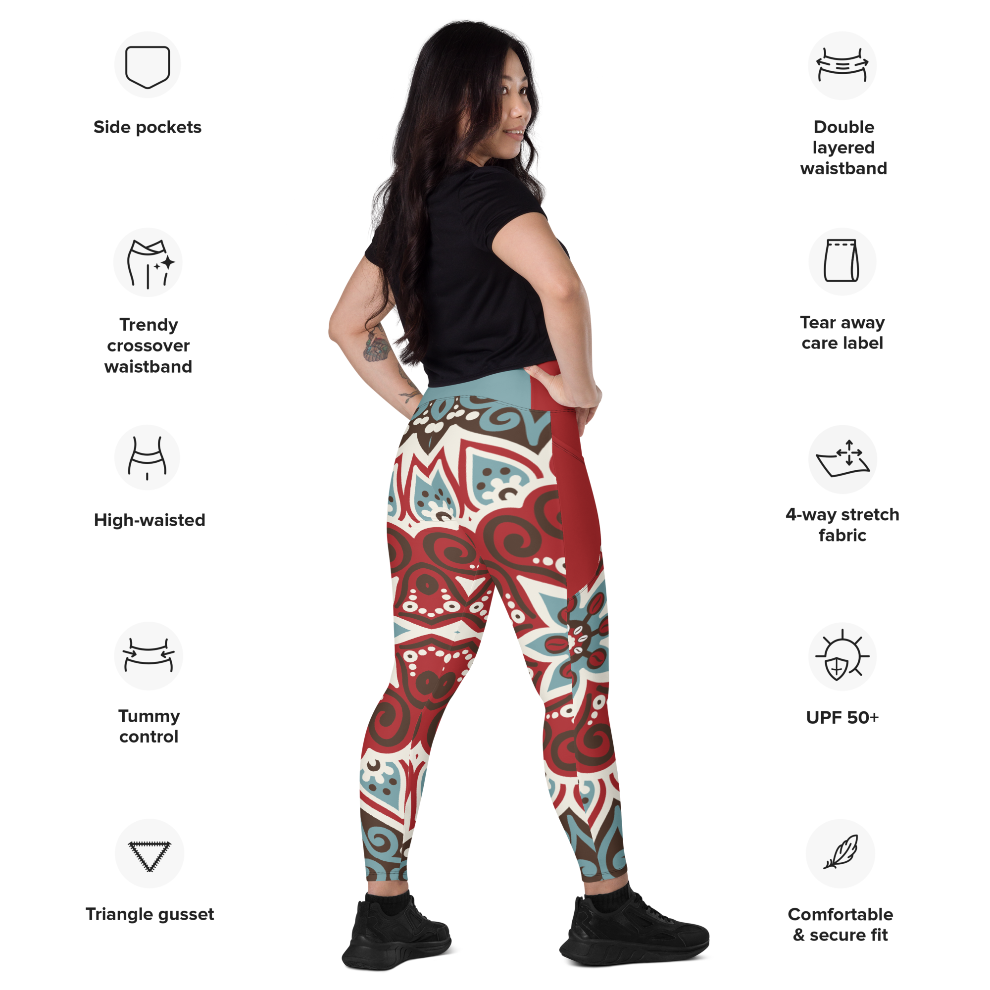 Crossover Leggings for Women with Pockets High Waisted Yoga Pants