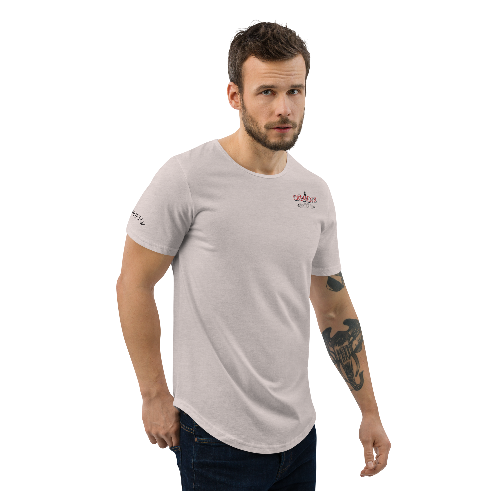 Mens curved online hem t shirt